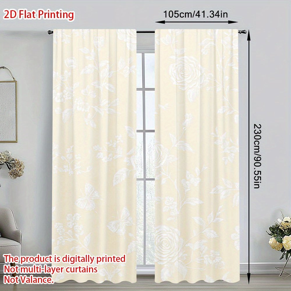 2pcs Elegant Floral Curtains - Semi-Sheer Window Drapes with Beige Floral Pattern, Lightweight Polyester Curtains for Living Room, Bedroom, Dining Room, Bathroom, Office - Easy Pocket Pole Installation & Machine Washable Modern Window Treatments, Living Room Window Curtains, Dining Room Decor, Contemporary Window Decor, Semitransparent Material, Home Decoration, Stylish Window Coverings, Durable Fabric, Home Decorators, 2D Flat - Image 8