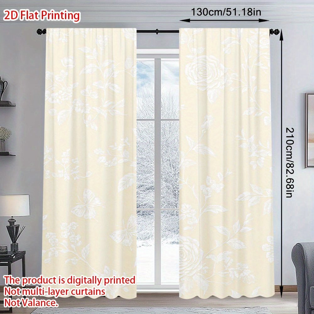 2pcs Elegant Floral Curtains - Semi-Sheer Window Drapes with Beige Floral Pattern, Lightweight Polyester Curtains for Living Room, Bedroom, Dining Room, Bathroom, Office - Easy Pocket Pole Installation & Machine Washable Modern Window Treatments, Living Room Window Curtains, Dining Room Decor, Contemporary Window Decor, Semitransparent Material, Home Decoration, Stylish Window Coverings, Durable Fabric, Home Decorators, 2D Flat - Image 10