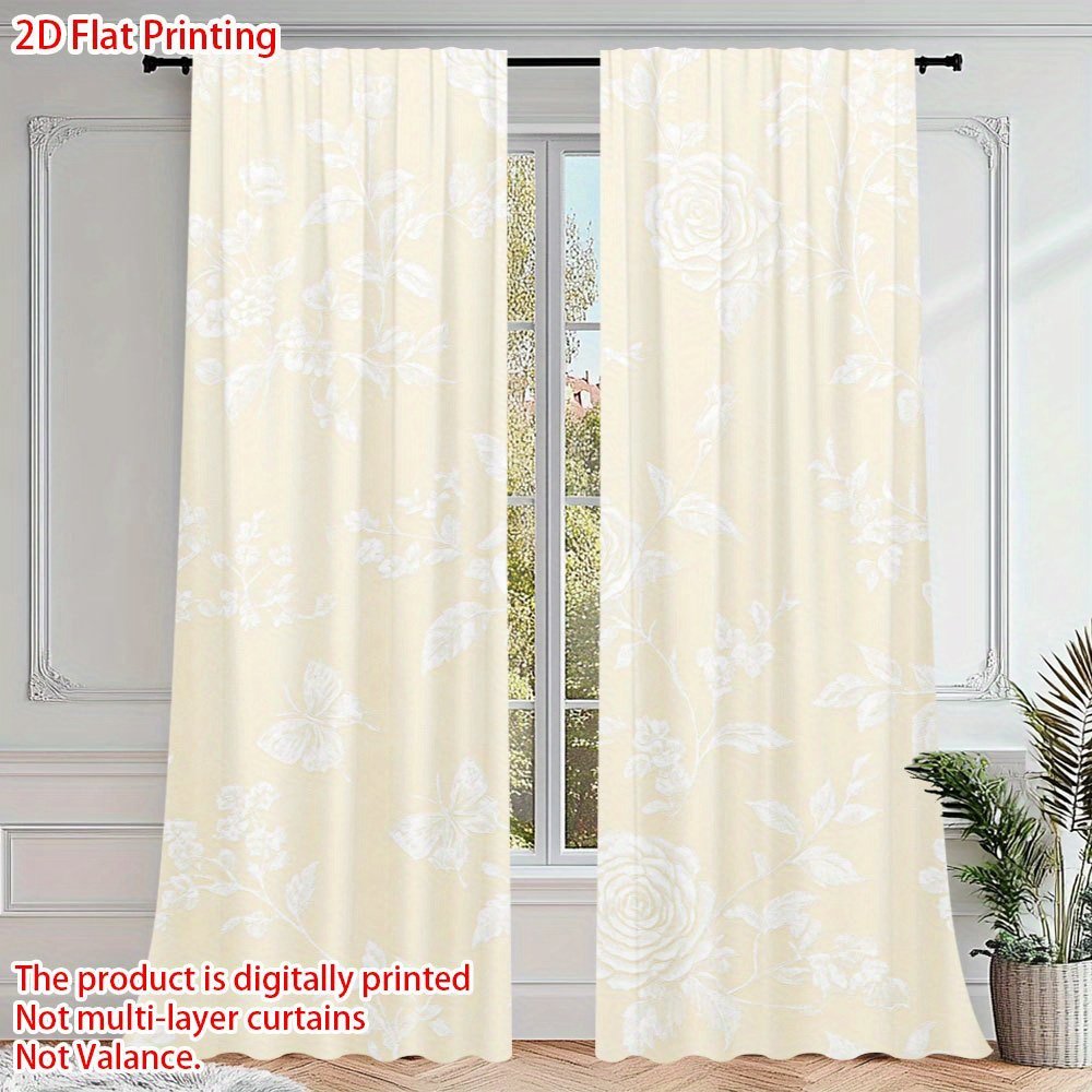 2pcs Elegant Floral Curtains - Semi-Sheer Window Drapes with Beige Floral Pattern, Lightweight Polyester Curtains for Living Room, Bedroom, Dining Room, Bathroom, Office - Easy Pocket Pole Installation & Machine Washable Modern Window Treatments, Living Room Window Curtains, Dining Room Decor, Contemporary Window Decor, Semitransparent Material, Home Decoration, Stylish Window Coverings, Durable Fabric, Home Decorators, 2D Flat - Image 13