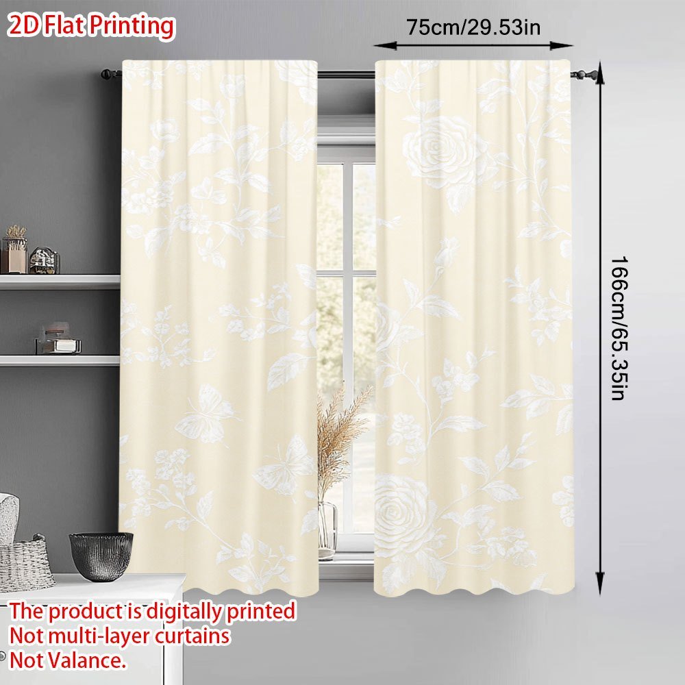 2pcs Elegant Floral Curtains - Semi-Sheer Window Drapes with Beige Floral Pattern, Lightweight Polyester Curtains for Living Room, Bedroom, Dining Room, Bathroom, Office - Easy Pocket Pole Installation & Machine Washable Modern Window Treatments, Living Room Window Curtains, Dining Room Decor, Contemporary Window Decor, Semitransparent Material, Home Decoration, Stylish Window Coverings, Durable Fabric, Home Decorators, 2D Flat - Image 4