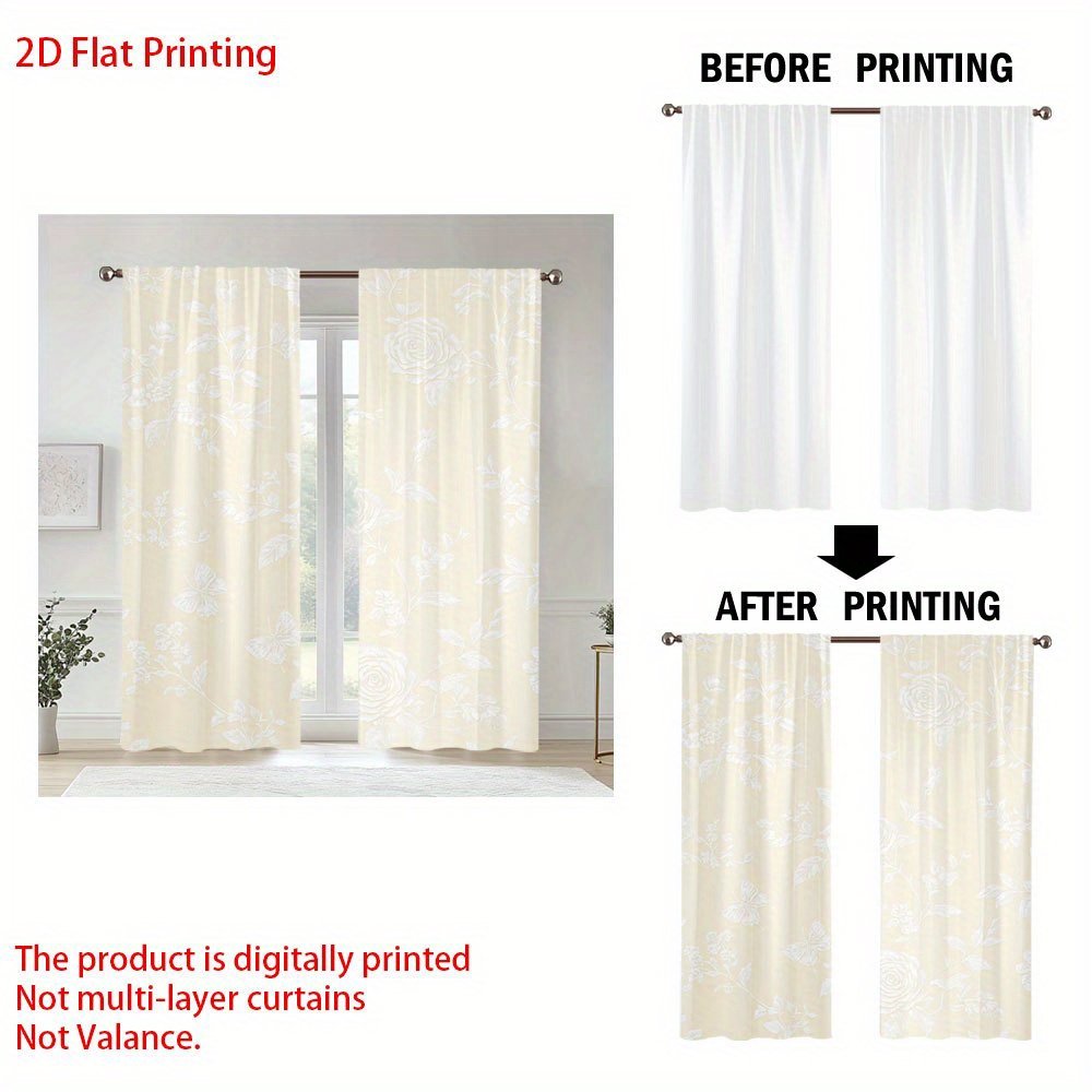 2pcs Elegant Floral Curtains - Semi-Sheer Window Drapes with Beige Floral Pattern, Lightweight Polyester Curtains for Living Room, Bedroom, Dining Room, Bathroom, Office - Easy Pocket Pole Installation & Machine Washable Modern Window Treatments, Living Room Window Curtains, Dining Room Decor, Contemporary Window Decor, Semitransparent Material, Home Decoration, Stylish Window Coverings, Durable Fabric, Home Decorators, 2D Flat - Image 5