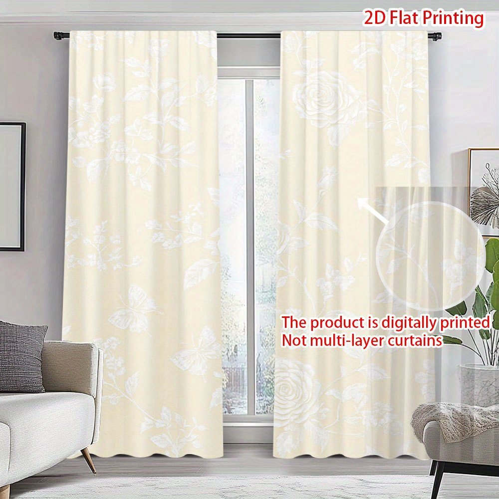 2pcs Elegant Floral Curtains - Semi-Sheer Window Drapes with Beige Floral Pattern, Lightweight Polyester Curtains for Living Room, Bedroom, Dining Room, Bathroom, Office - Easy Pocket Pole Installation & Machine Washable Modern Window Treatments, Living Room Window Curtains, Dining Room Decor, Contemporary Window Decor, Semitransparent Material, Home Decoration, Stylish Window Coverings, Durable Fabric, Home Decorators, 2D Flat