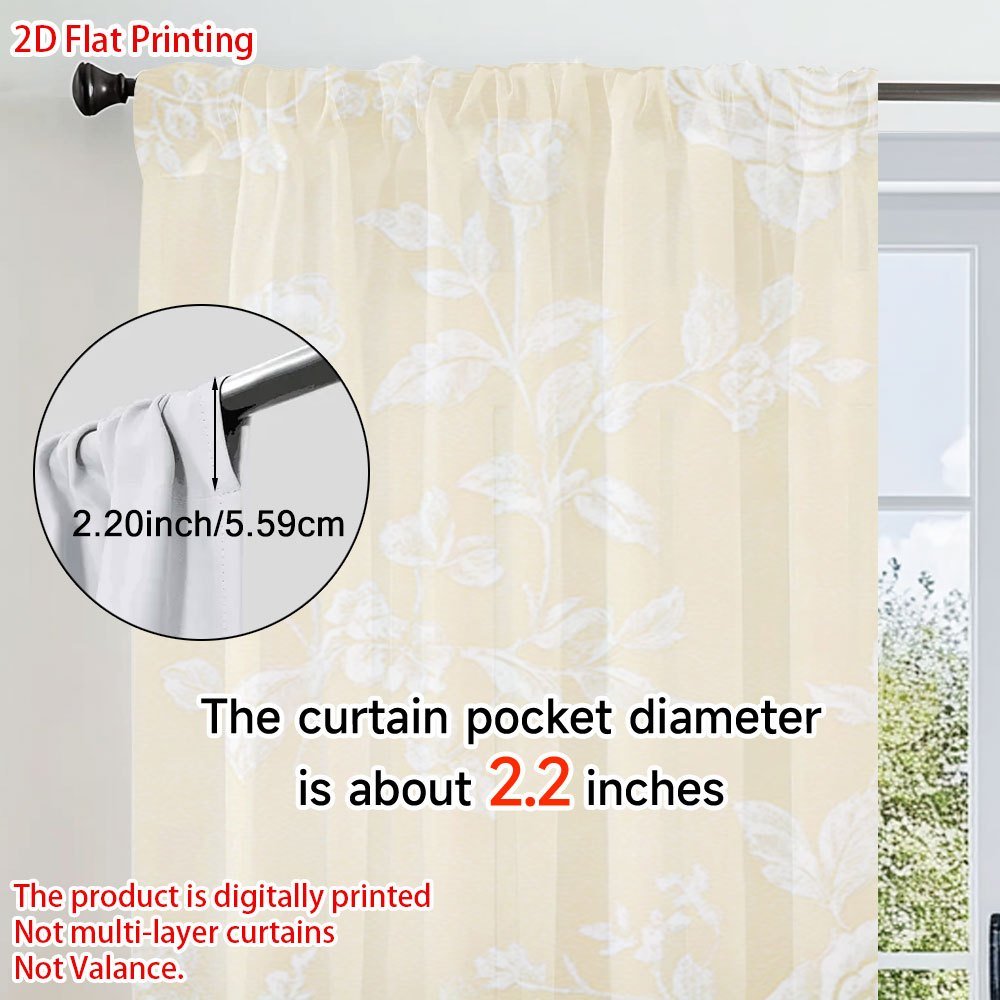 2pcs Elegant Floral Curtains - Semi-Sheer Window Drapes with Beige Floral Pattern, Lightweight Polyester Curtains for Living Room, Bedroom, Dining Room, Bathroom, Office - Easy Pocket Pole Installation & Machine Washable Modern Window Treatments, Living Room Window Curtains, Dining Room Decor, Contemporary Window Decor, Semitransparent Material, Home Decoration, Stylish Window Coverings, Durable Fabric, Home Decorators, 2D Flat - Image 12