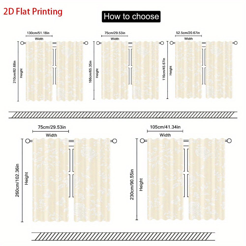 2pcs Elegant Floral Curtains - Semi-Sheer Window Drapes with Beige Floral Pattern, Lightweight Polyester Curtains for Living Room, Bedroom, Dining Room, Bathroom, Office - Easy Pocket Pole Installation & Machine Washable Modern Window Treatments, Living Room Window Curtains, Dining Room Decor, Contemporary Window Decor, Semitransparent Material, Home Decoration, Stylish Window Coverings, Durable Fabric, Home Decorators, 2D Flat - Image 3