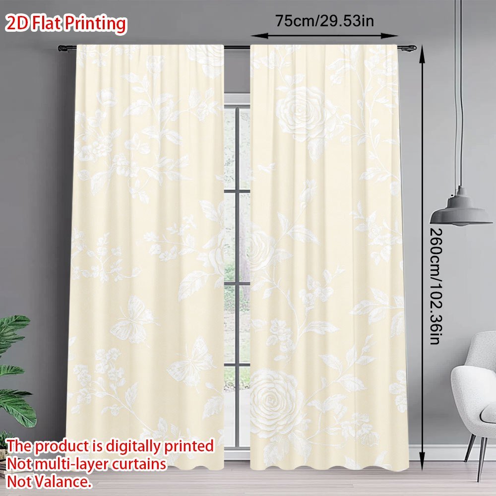 2pcs Elegant Floral Curtains - Semi-Sheer Window Drapes with Beige Floral Pattern, Lightweight Polyester Curtains for Living Room, Bedroom, Dining Room, Bathroom, Office - Easy Pocket Pole Installation & Machine Washable Modern Window Treatments, Living Room Window Curtains, Dining Room Decor, Contemporary Window Decor, Semitransparent Material, Home Decoration, Stylish Window Coverings, Durable Fabric, Home Decorators, 2D Flat - Image 6