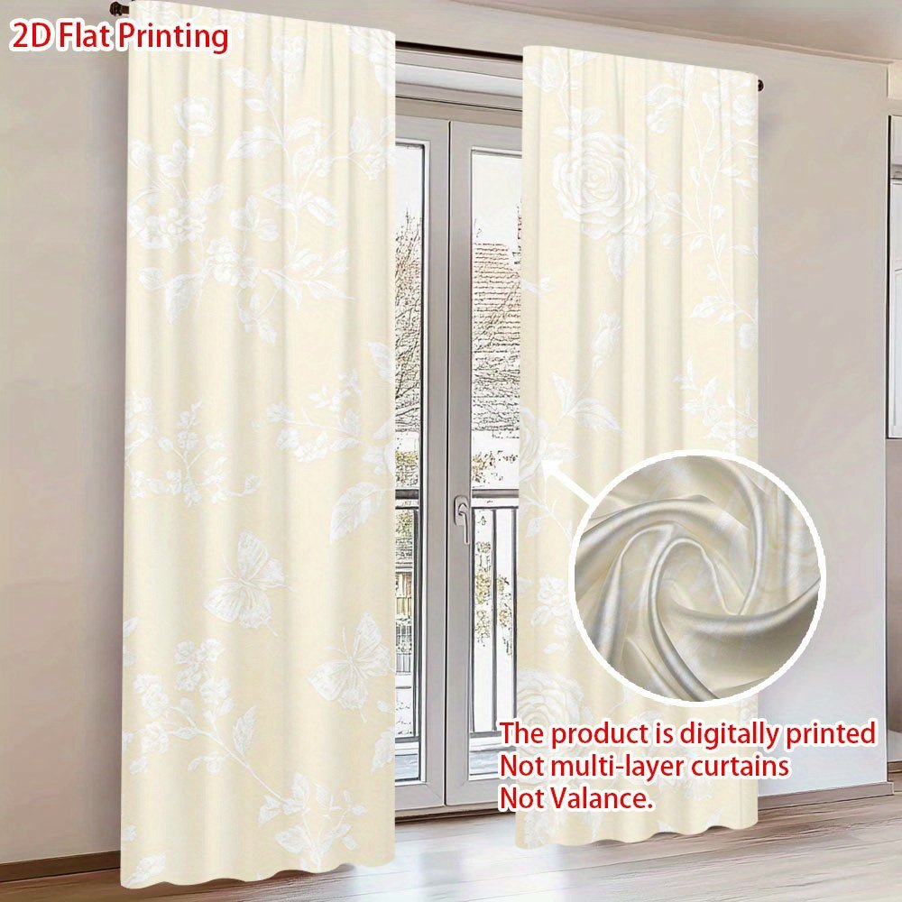 2pcs Elegant Floral Curtains - Semi-Sheer Window Drapes with Beige Floral Pattern, Lightweight Polyester Curtains for Living Room, Bedroom, Dining Room, Bathroom, Office - Easy Pocket Pole Installation & Machine Washable Modern Window Treatments, Living Room Window Curtains, Dining Room Decor, Contemporary Window Decor, Semitransparent Material, Home Decoration, Stylish Window Coverings, Durable Fabric, Home Decorators, 2D Flat - Image 9