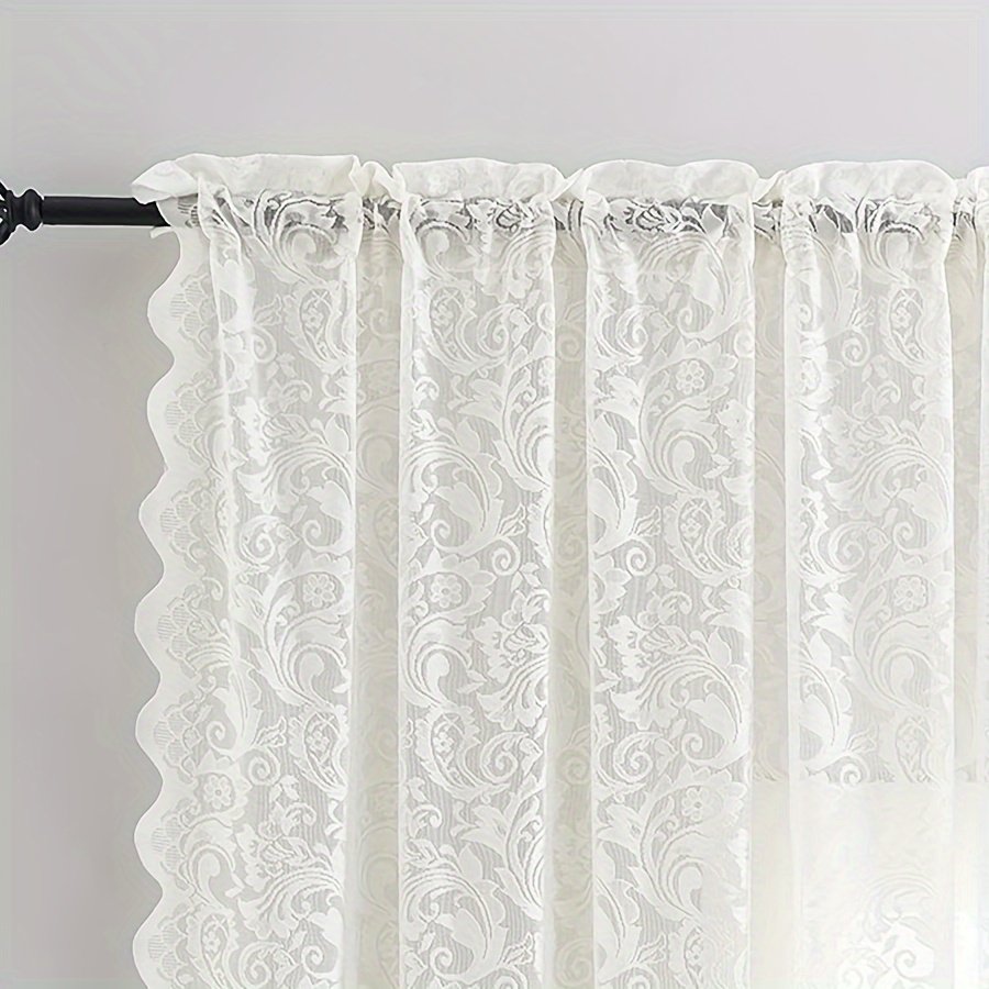 1pc French-Style Vintage Lace Sheer Curtain for Living Room and Bedroom Decoration, Non-Transparent Window Sheer Curtain, No-Drill Partition Sheer Curtain - Image 4