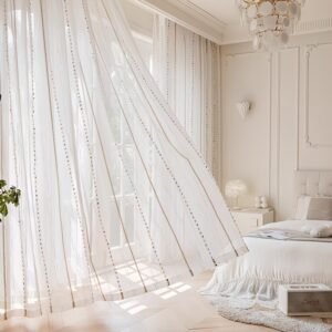 2-Pack Boho Colorful Velvet Pom-Pom Striped Curtains | Semi-Sheer, Grommet Top, Unlined, Polyester, Ideal for Living Room, Bedroom, Dining Room, Balcony, All-Season Decor