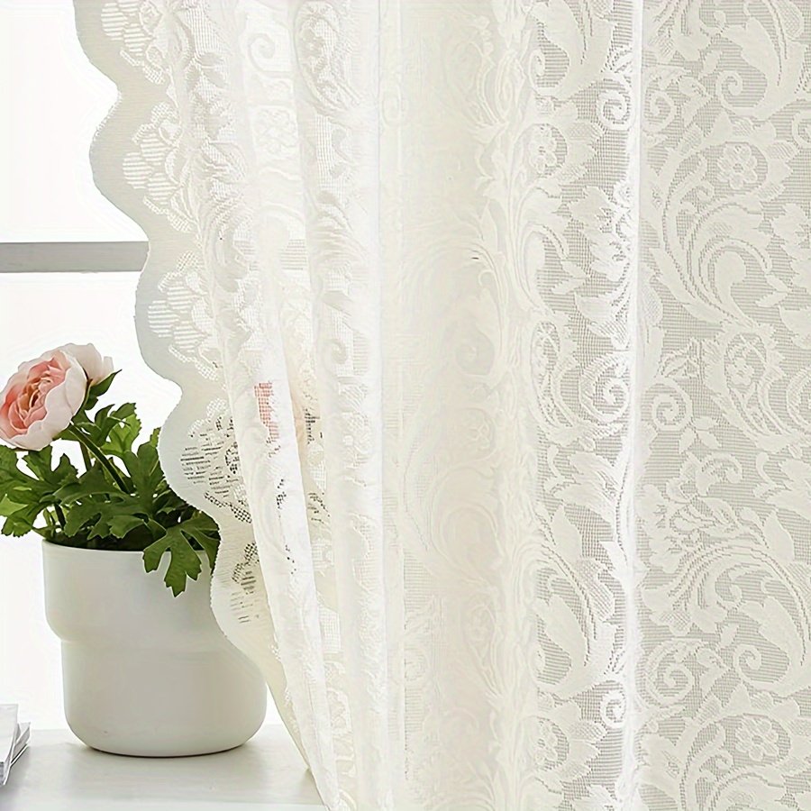 1pc French-Style Vintage Lace Sheer Curtain for Living Room and Bedroom Decoration, Non-Transparent Window Sheer Curtain, No-Drill Partition Sheer Curtain - Image 5