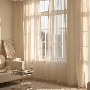 2pcs Bohemian Solid Color Sheer Curtains | Light-Filtering, Polyester, Top Pole Pocket, Ideal for Bedroom, Living Room, Balcony Bay Window Partition Decorative Curtains