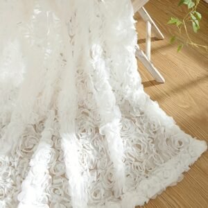 1Panel White Vintage Rococo 3D Rose Light-Filtering Sheer Curtain - French Romantic Pastoral Style, Warm Decoration for Dining Rooms, Bedrooms, And Living Rooms, Suitable for Weddings, Parties, Offices, Studies, And Home Decor.