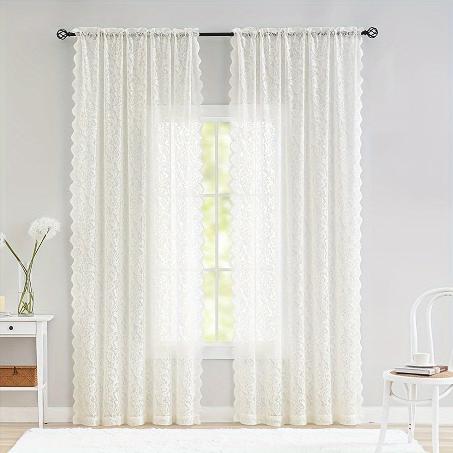 1pc French-Style Vintage Lace Sheer Curtain for Living Room and Bedroom Decoration, Non-Transparent Window Sheer Curtain, No-Drill Partition Sheer Curtain