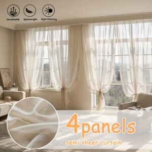 4panels Boho Light-filtering Curtain with Tassel Hem | Polyester, Rod Pocket, Uncorded, Pastoral Style, Fits Various Room Types