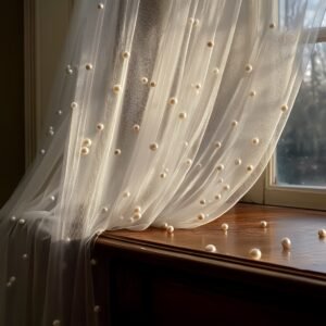 A white pearl sheer tulle, suitable for home decoration, wall decoration, windowsill arrangement, tabletop covering, and various holiday event decoration scenarios, etc. It is used for multi - scene decoration. Dimensions: 160*300cm/5.25*9.8ft