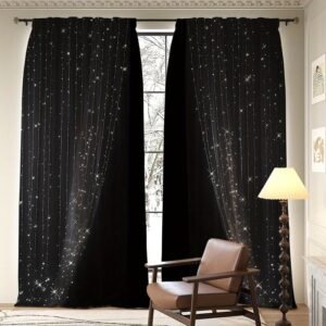 2D Flat, 2D Printing 2pcs, Set Starry Sky Blackout Curtains - Soft Polyester Rod Pocket Panels with Celestial Starry Night Design, Easy-Hang for Living Room & Bedroom Decor, Curtains for Living Roo